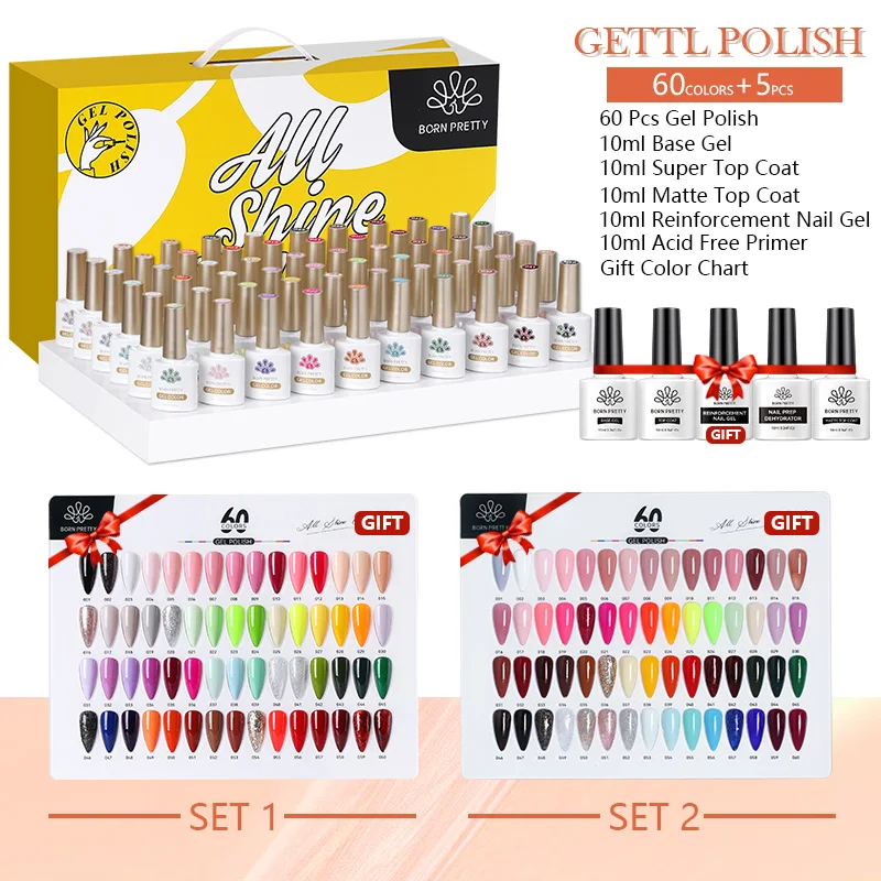BORN PRETTY 10ml Nail Gel Polish Set Fall Winter Color Glitter Sequins Varnis Semi Permanent Gel Nail Polish Full Kits 2
