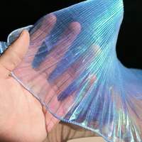 1 Yard Blue Lace Fabric Pleated Mermaid Effect Laser Neon Luster For Women Dress 15CM Wide 2