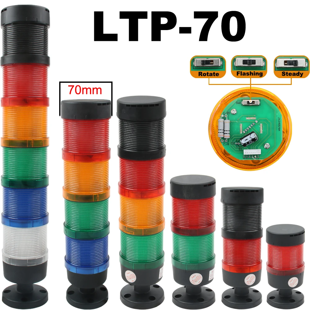 

Signal Alarm caution indicator Industrial Stack Tower warning light 70mm Steady/Flash/Rotary Lamp LED for Machine 24V220V Buzzer