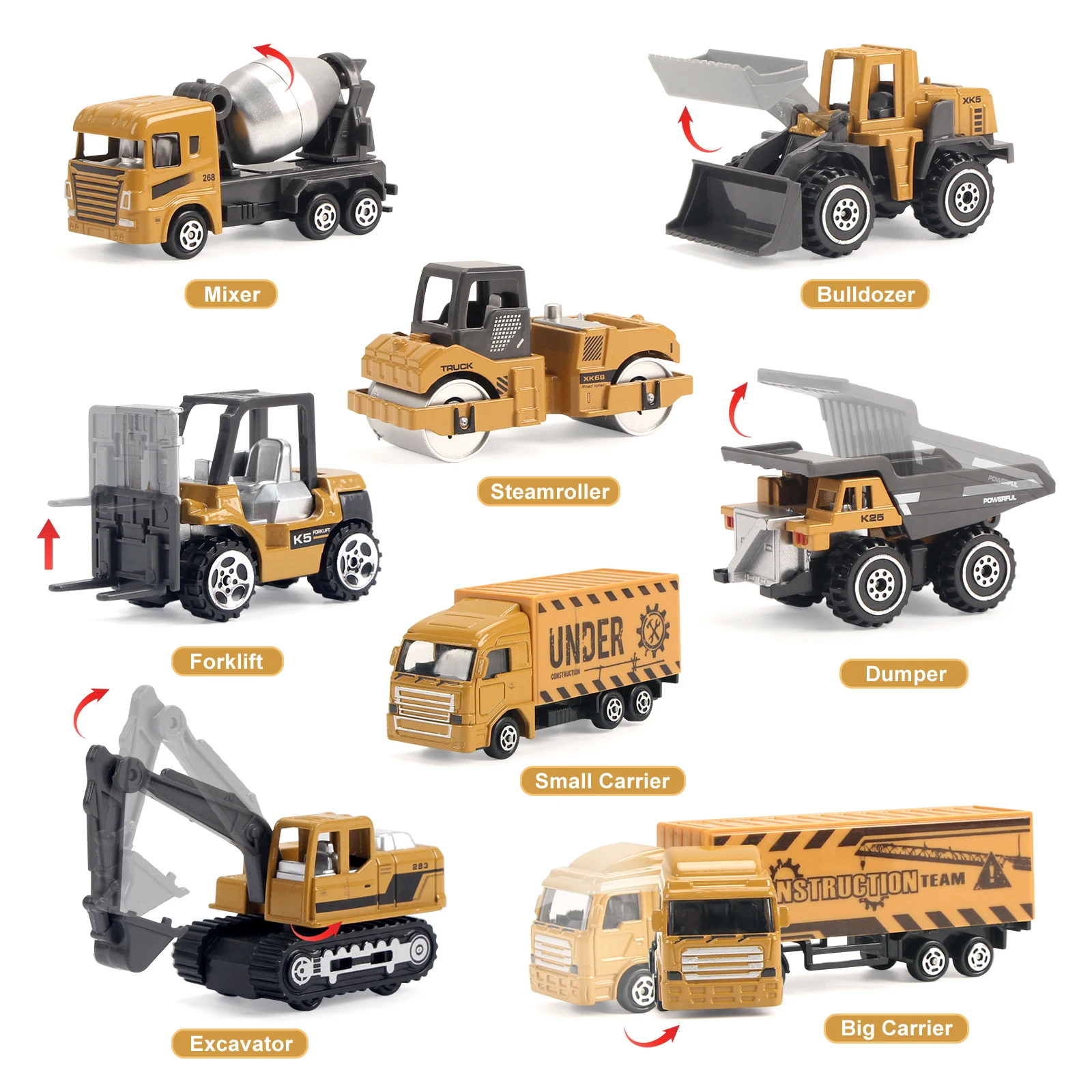 8pcs/set Alloy Engineering Truck with Road Sign&Mat Classic Construction Model Vehicle Excavator Loader Tractor Toy Car for Boys 3