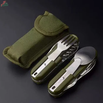 Camping Gear Portable Portable 5-in-1 Stainless Steel Travel Set, Multifunctional Folding Outdoor Utensils 1