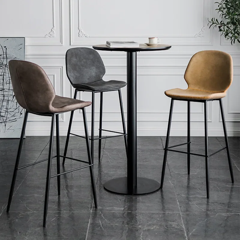 

9 Simple business backrest high chair Nordic island bar chair modern bar chair net red bar stool stool cafe stool