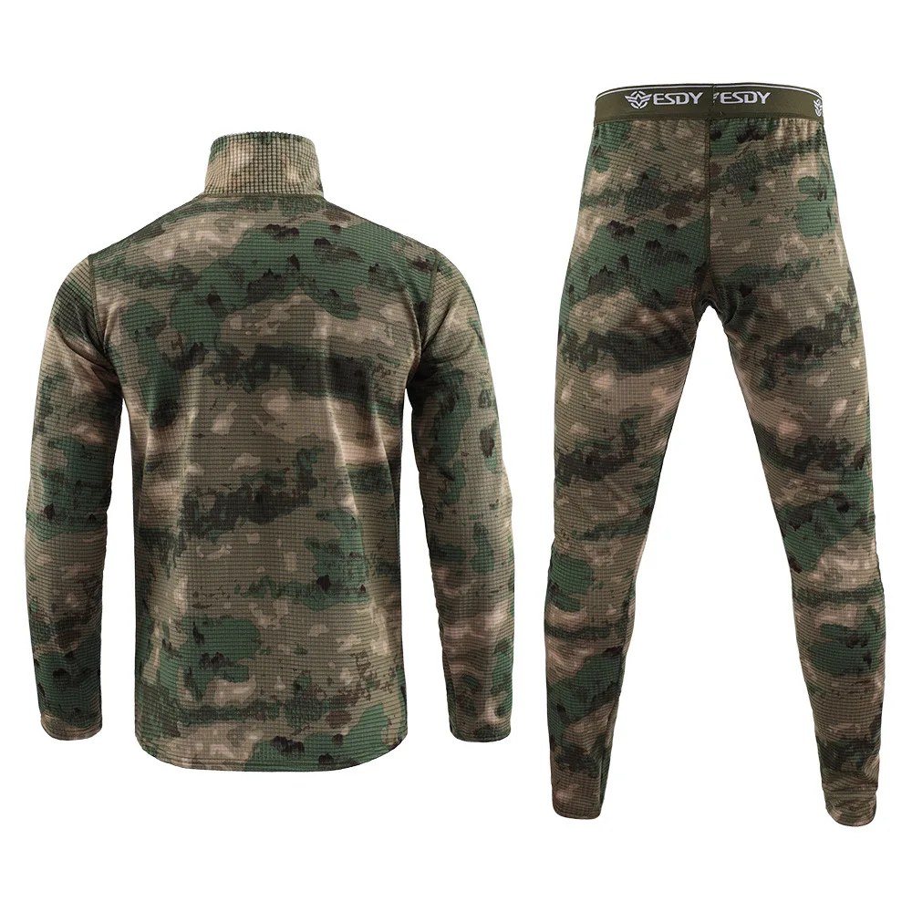2024 Camouflage underwear Men's standing collar sports fitness suit Outdoor  tactical training Hiking travel fleece thermal unde
