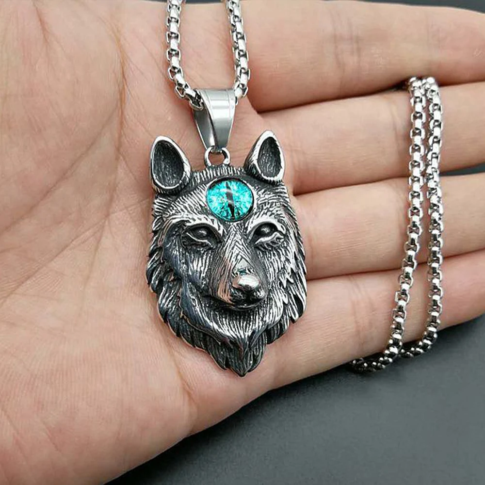 

Wolf Head Eyes Titanium Steel Vintage Punk Pendant Accessory Necklace for Boy 2023 Trend Choker Neck Chain Jewelry Gift