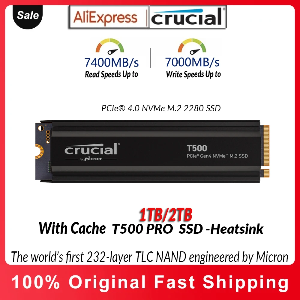 Crucial T500 CT500T500SSD8 Disque SSD interne PCIe Gen4 NVMe M.2 pour