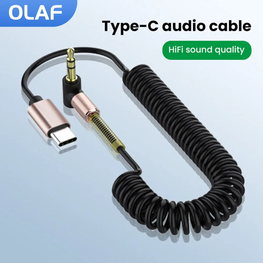 OLAF USB C to 3.5mm Car Spring Retractable Audio Cable for iPhone 15 3.5MM To 3.5MM Jack AUX Cable Speaker Cable Elbow Adapter BEST SELLERS
