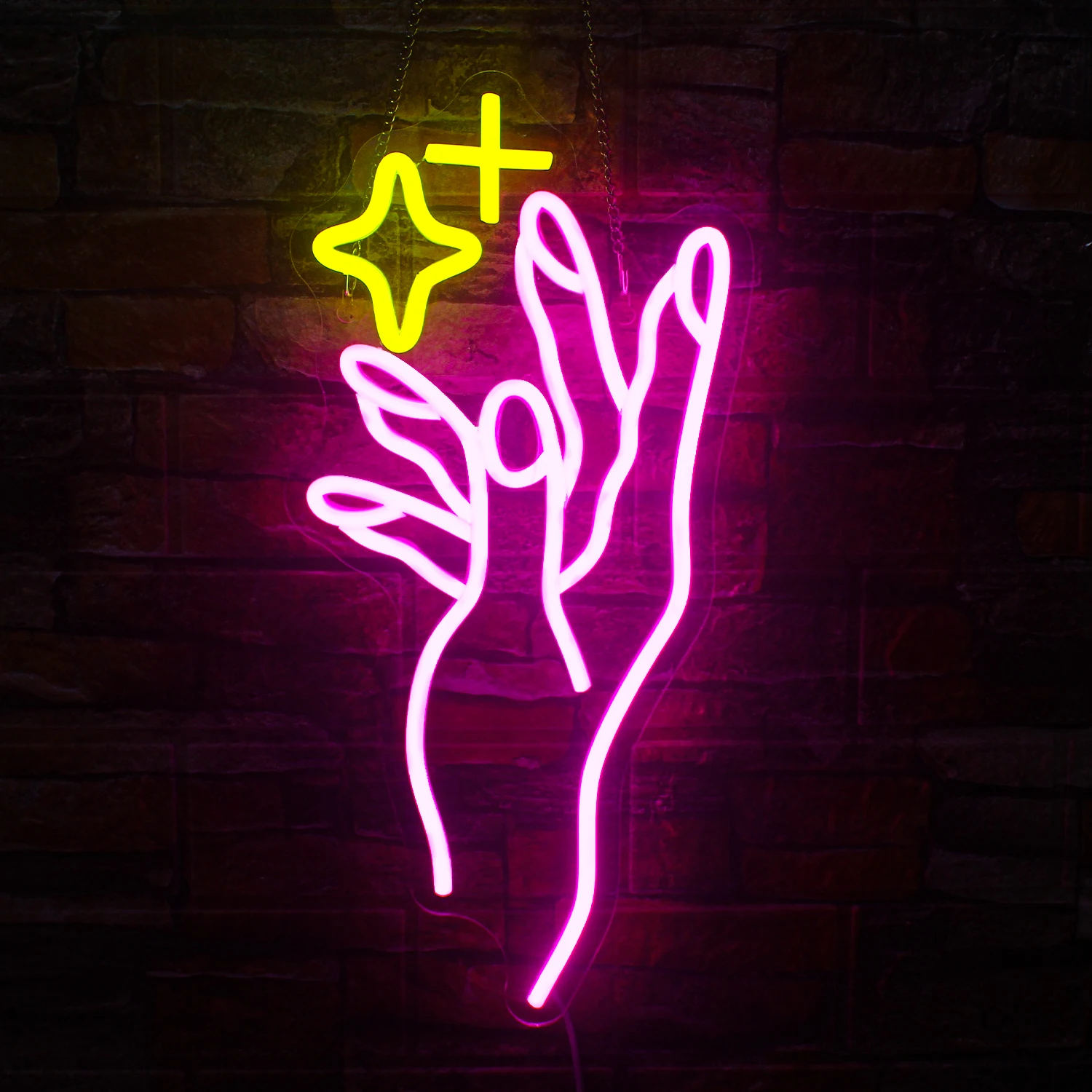 Yellow Star Hand Neon Sign Pink Nail Led Signs Wall Decor for Bedroom Girls Room Nail Salon Beauty Room Decoration Led Neon beautiful studio pink neon sign led light bedroom letters room party home beauty salon shop art anniversary wall decoration gift