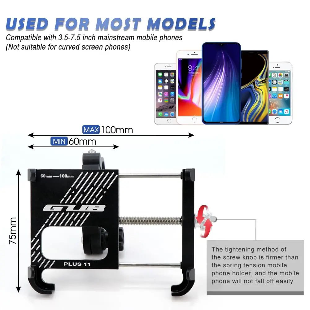 GUB Plus 11 Aluminum Motorcycle Bike Phone Holder 360&deg; Rotation Adjustable for 4-7 Inch Phone Bicycle Handlebar Mount