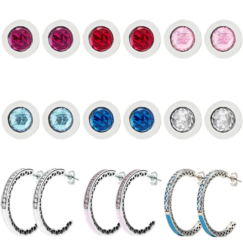 

925 Sterling Silver Earring Signature Sparkling Legacy Radiant Hearts With Enamel Earring For Women Fashion Gift Fine Jewelry