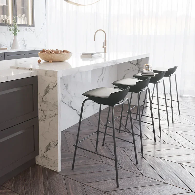 Scandinavia Leather Bar Chairs for Restaurant Bar Island Chair Designer Light Luxury Leisure Modern Minimalist High Stool