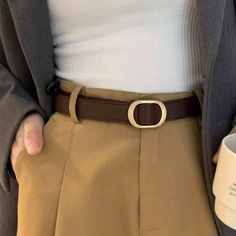Koreanischer Retro-Gürtel mit Metallschnalle für Damen; Ins-Jeans ohne Löcher; vielseitiger und einfacher Gürtel für Studenten; beliebter Trend.