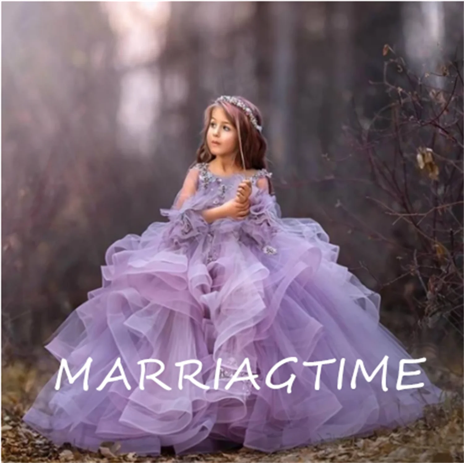 

Flower Girl Dress with Long Train Girls Princess Wedding Party Dress Girl Birthday Dresses Fashion Girl Vintage Dresses