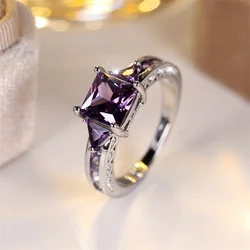 Elegant Crystal Pink Stone Silver Ring - Luxury Engagement & Wedding Jewelry - 6 (Purple)