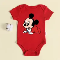 Christmas Newborn Baby Red Romper 100% Cotton Baby Mickey Print Infant Outfit Baby Girls Boys Bodysuit Disney Clothes Xmas Gift 1