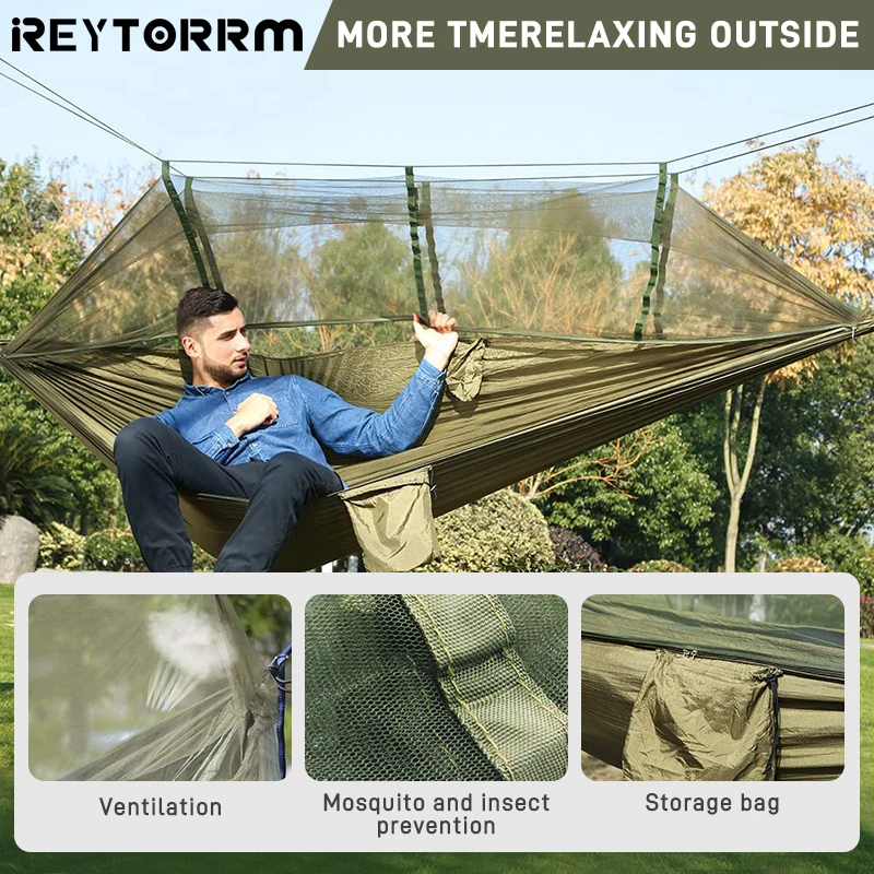 Camping Hammock With Mosquito Net Double Travel Hammock With Tree Straps 5+1 Loops Can Hold 300kg for Hiking Climb Backpacking