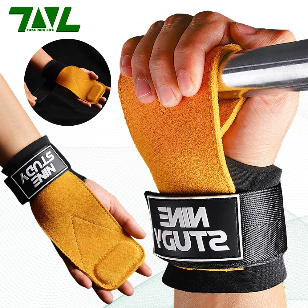 

1Pair Cowhide Fitness Gloves Straps Grips Anti-Skid Weight Power Belt Lifting Pad Gym Workout Exercise Protector Deadlift Gloves