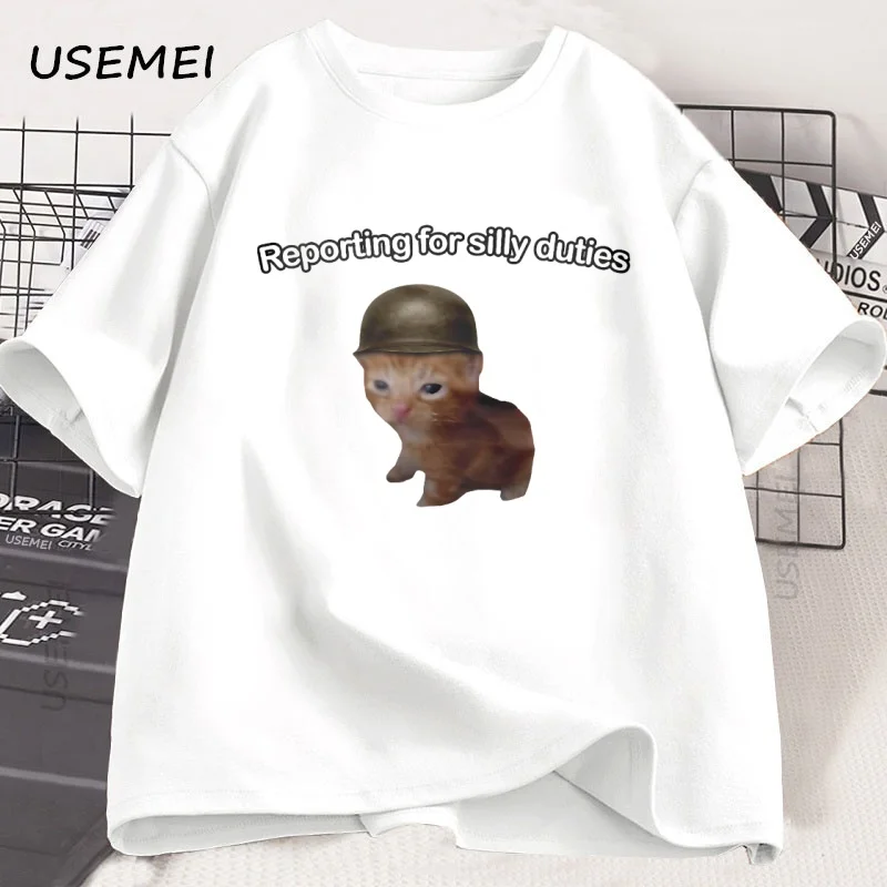 Reporting for Silly Duties Funny Cat Meme T-shirt Men Women Casual ...