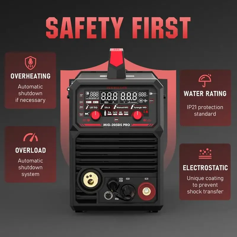 YESWELDER 205Amp 110/220V Aluminum MIG Welder, MIG-205DS-PRO Gas MIG/Flux Core MIG/Spool Torch/Lift TIG 5