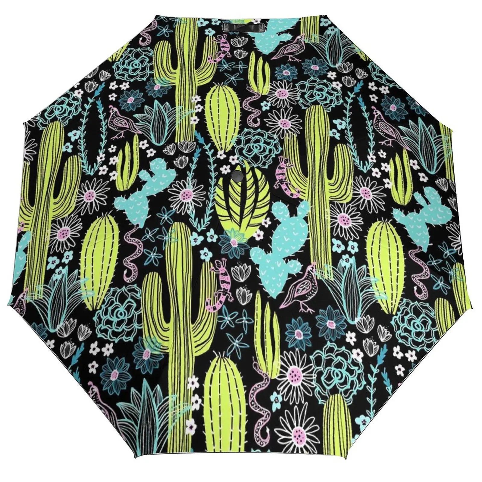 

Автоматический зонт в стиле ретро для пустыни, 8 ребер, чёрный портативный Зонт с принтом кактуса, ветрозащитные зонтики для мужчин и женщин