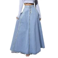 Denim Skirts Women Long Skirt A Line Single Breasted High Waist Jeans Vintage Maxi Simple Casual Elegant Splice Y2k Streetwear - Image 5