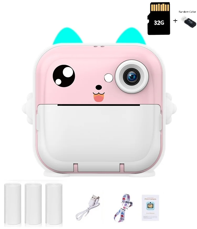 Fotocamera Istantanea Per Bambini: 48MP, 1080p, Schermo 2'', Stampa Termica Senza Inchiostro, Con Scheda 32GB E 3 Rotoli, Regalo 3-9 Anni