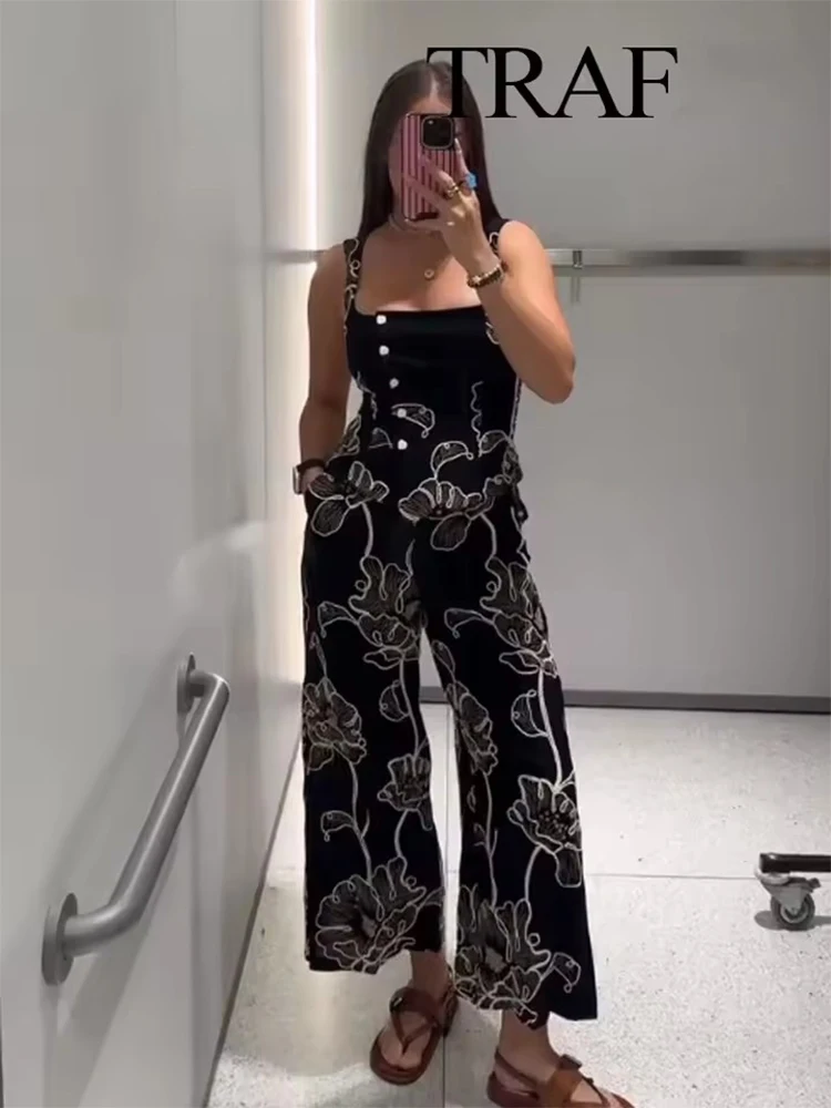 2025 New Fashion Off Shoulder Jumpsuit For Women Sleeveless Slim Fit Romper Flower Embroidery Chic Elegant Long Bodysuits