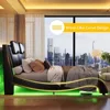 LED Bed Frame Full, Modern Faux Leather Upholstered Platform Bed, Wave Like Curve Design No Box Spring Needed, Black 4