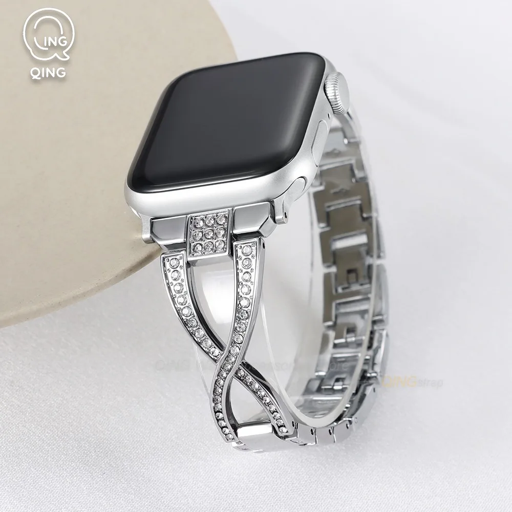 Sparkling Diamond Metal Strap: Luxury Glitter Bracelet