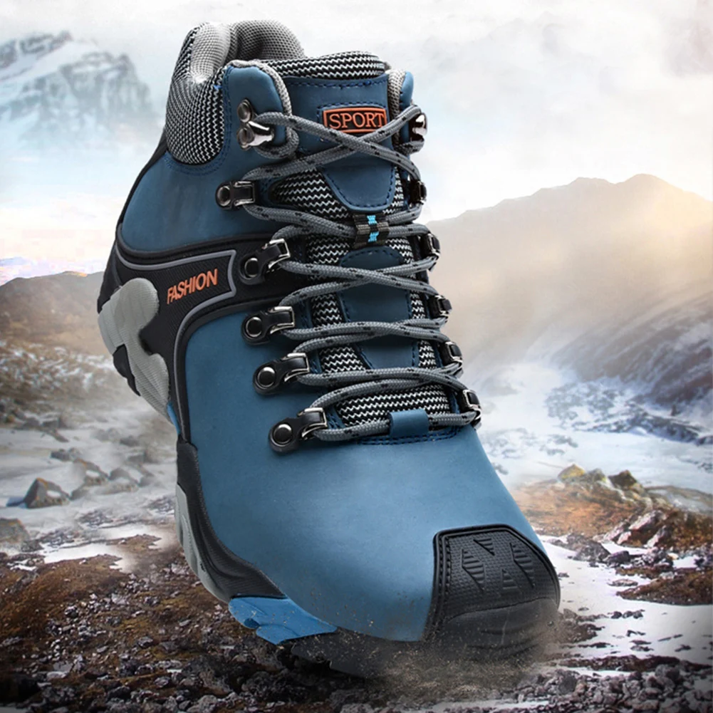 Mens Running Sneakers Non Slip Winter Snow Boots Casual Sneakers Waterproof PU Lace Up Sneakers High Top for Hiking Climbing 2