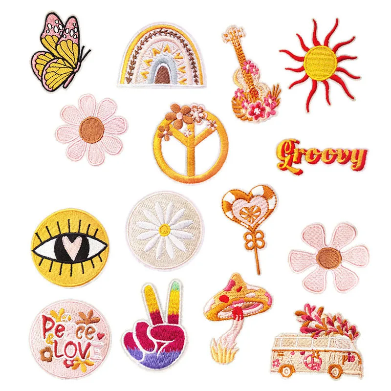 Parches para planchar con flores de dibujos animados, arcoíris, bricolaje, ropa para mujer, nueva pegatina decorativa de planchado