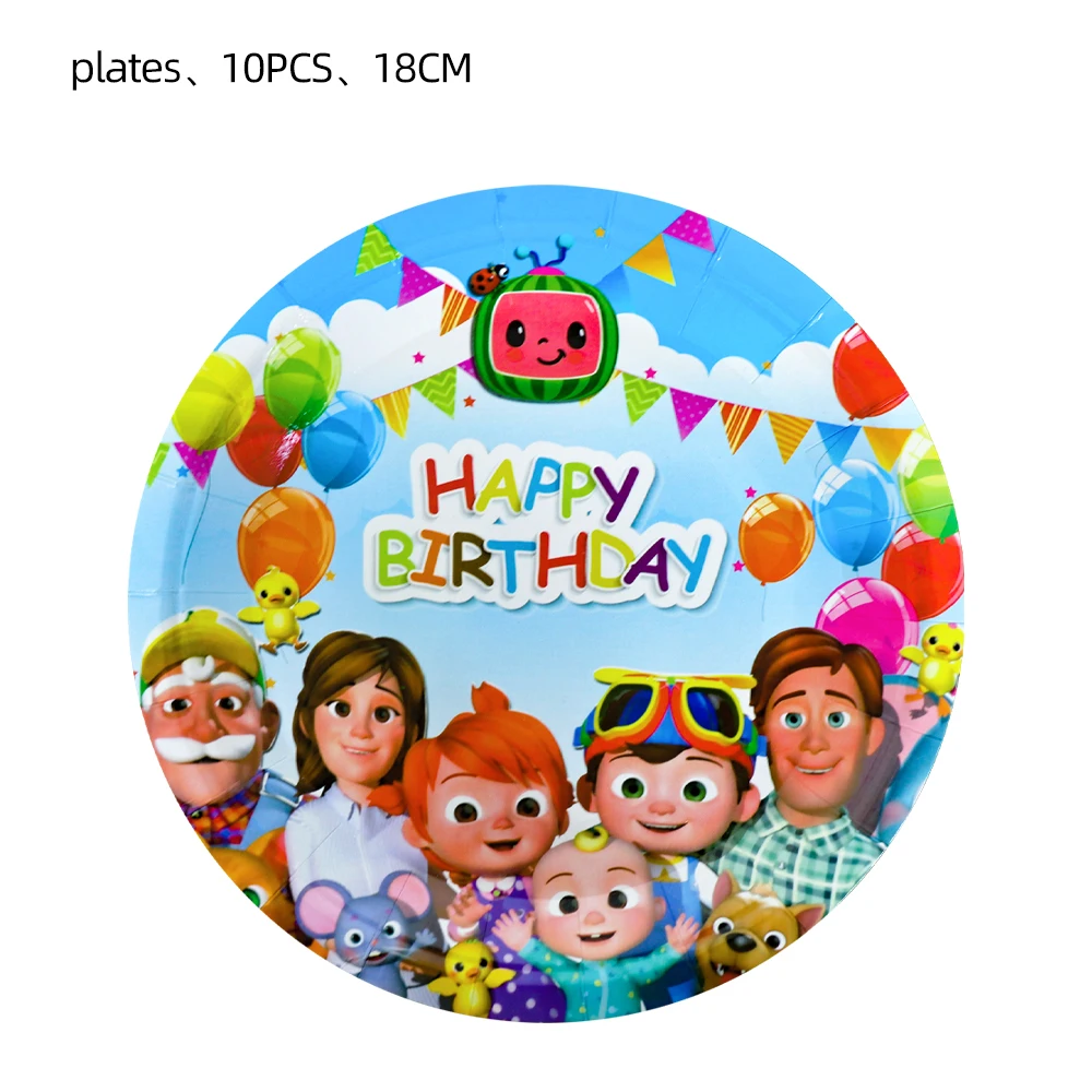 Cartoon JJ Melon Birthday Party Set - Disposable Tableware Decorations Balloons Cake Topper
