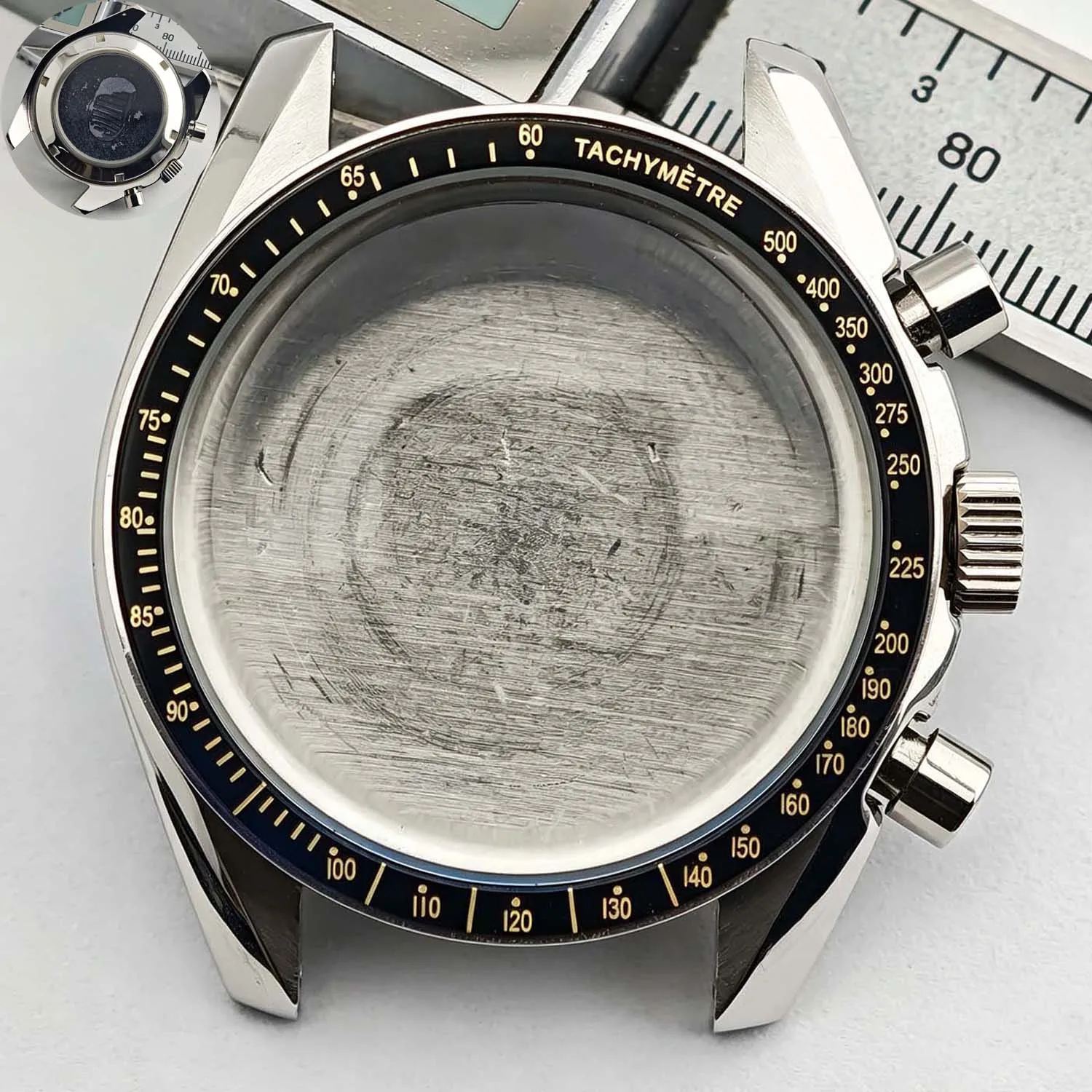 Men's 39.7mm Stainless Steel Watch Case with Moon Back Cover