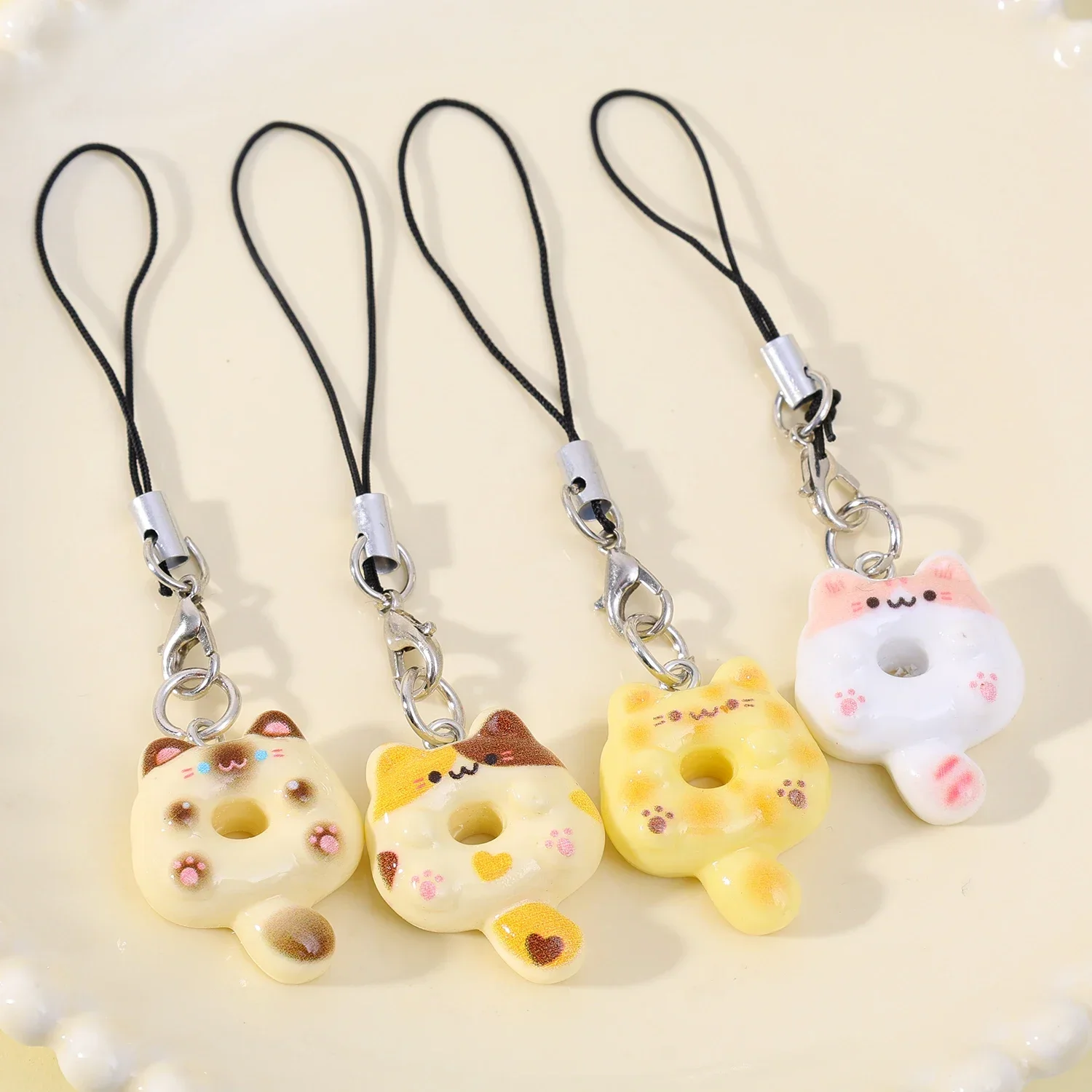 Kawaii Cartoon Cat Charm Set: Adorable Keychain and Lanyard Accessories