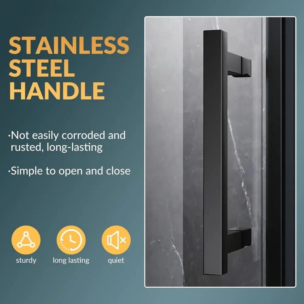36.5 in. W X 72 in. H Shower Doors, 1/4" Clear Glass, Black Finish, Base Not Included, Corner Pivot Shower Doors 5