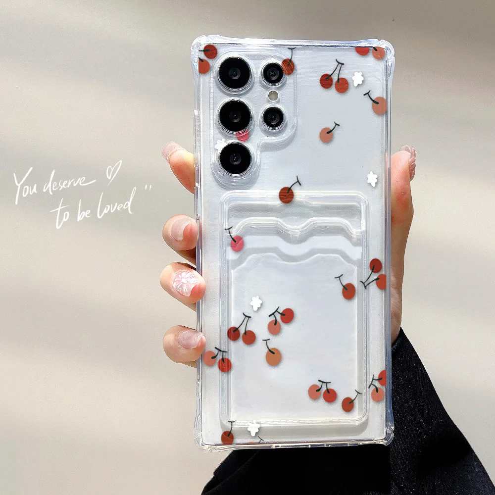 Floral Card Holder Soft TPU Phone Case Cover