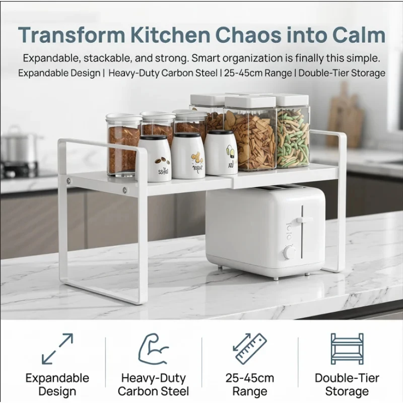 Organisateur de placard de cuisine extensible, étagère de rangement multi-niveaux pour assaisonnements, vaisselle, épices, assiettes, gain de place pour la maison