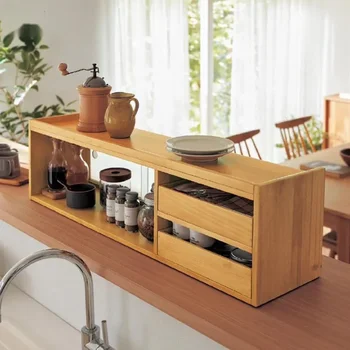 레트로 원목 주방 조미료 보관 캐비닛, 방진 식사 사이드 캐비닛, 거실 찻잔 및 그릇 정리함