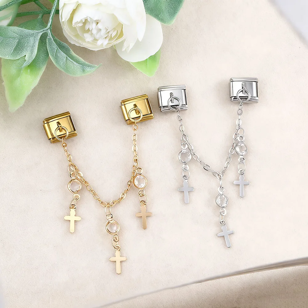 Y2K Klassische Stern-Schmetterling-Kreuz-Herz Damen-Kette, Italienischer Charm-Anhänger, passend für 9mm Edelstahl-Armbänder, Schmuckherstellung DIY