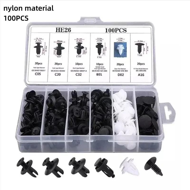 Auto Fastener Clip Kit Fender Rivet Clips Car Body Push Retainer Pin Rivet Bumper Door Trim Panel Retainer Car Clips 100pcs