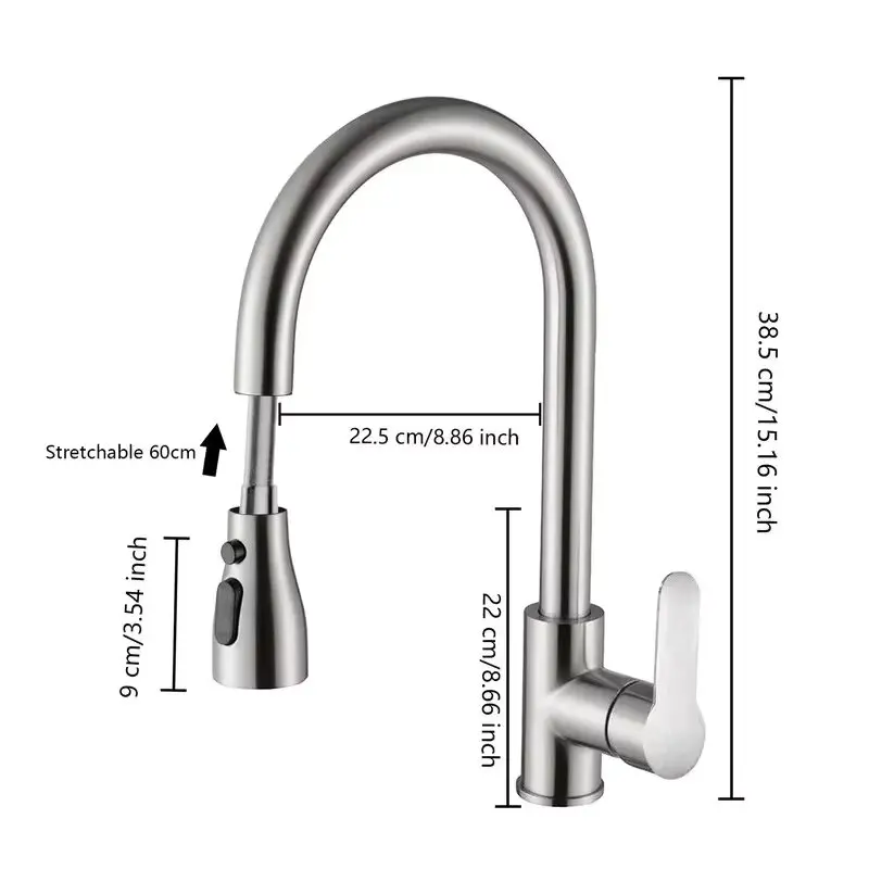 Sink Faucet Kitchen Faucets 304 stainless steel Pull Out Kitchen Sink Water Tap Deck Mounted Mixer Stream Sprayer Head Hot Cold Taps
