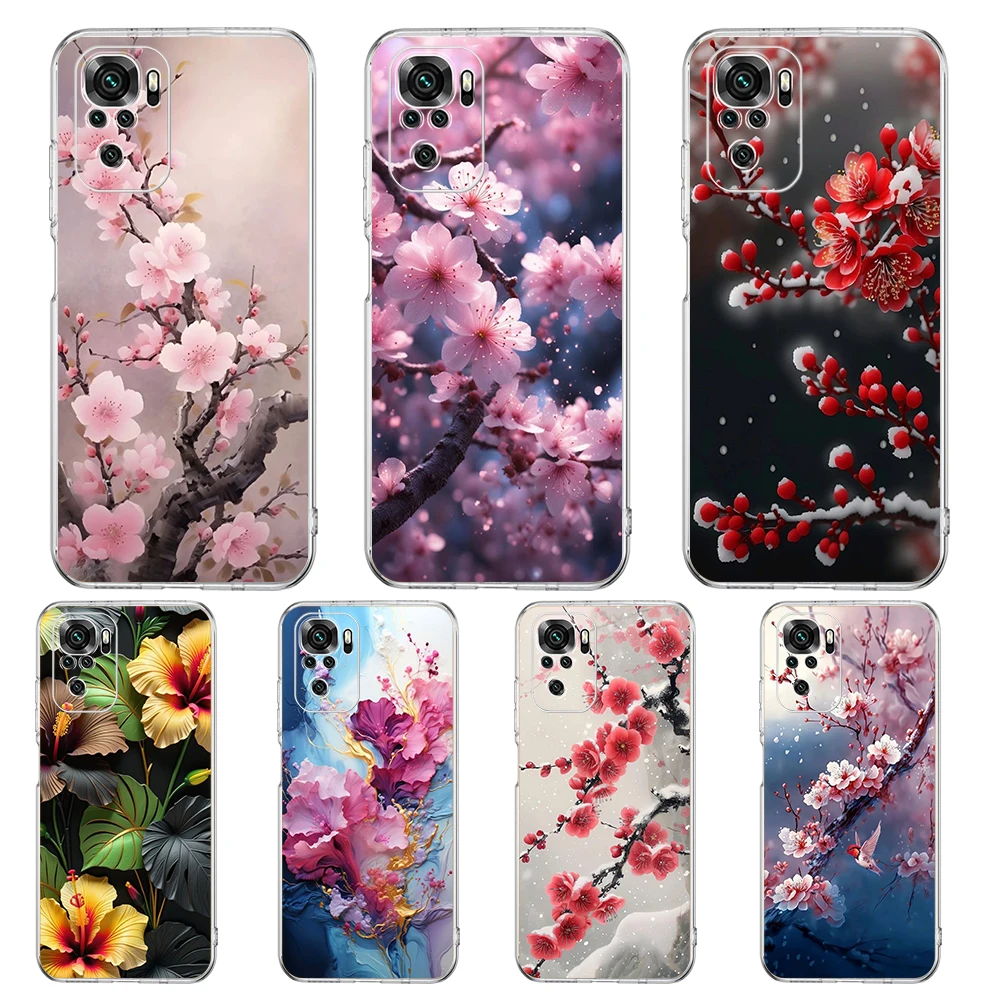 Pflaumen blüte Handy hülle Abdeckung für Redmi 12 Note 10 11 11t 7 8 8t 9 k40 Gaming 9a 9c Pro plus 5g transparente Shell Coque Capa Tasche