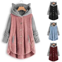 Cat Print Long Hoodies Sweatshirt Women Fleece Warm Button Pocket Pullovers Cat Ear Plus Size Hoodie Top Blouse Sweat Femme 1