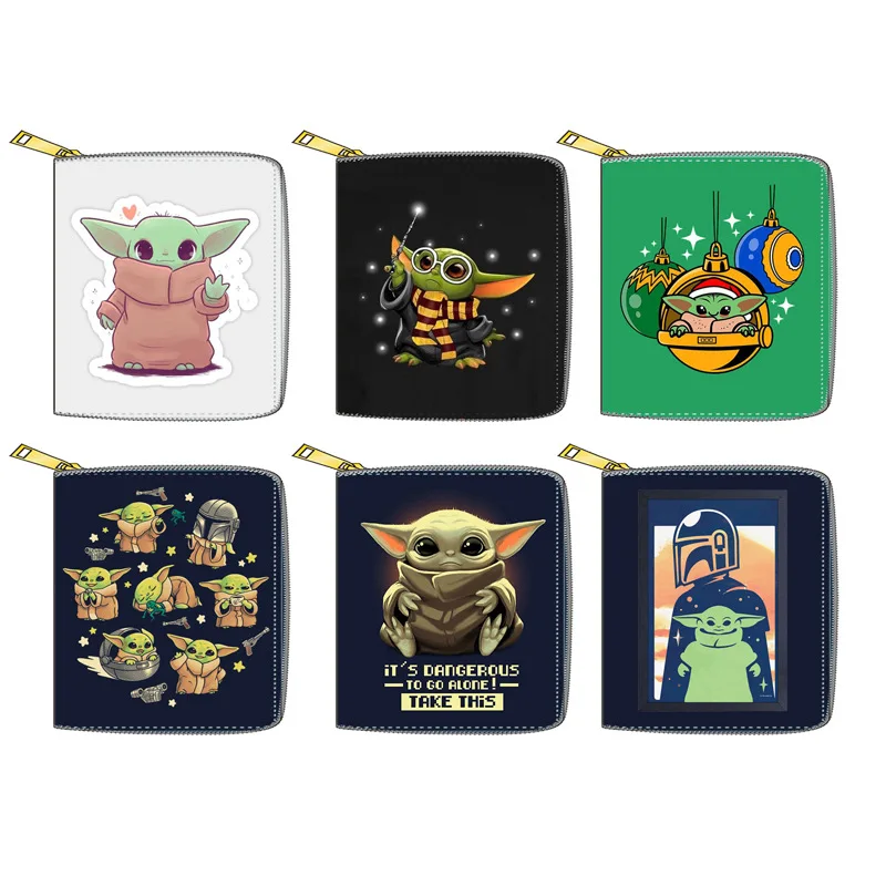 Disney Baby Yoda Wallet Leather PU Zipper Bifold Short Wallets The Mandalorian Cartoon Print