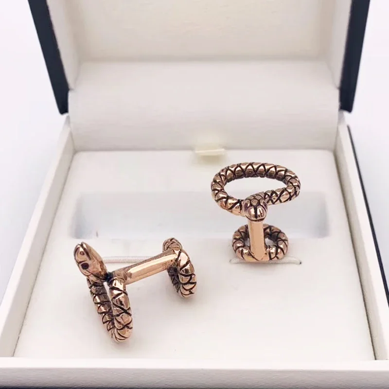 Luxury Cuff Links Heritage Range With Snake Detail Stainless Steel Men Business Suit Shirts CuffLinks Classic Buttons Box