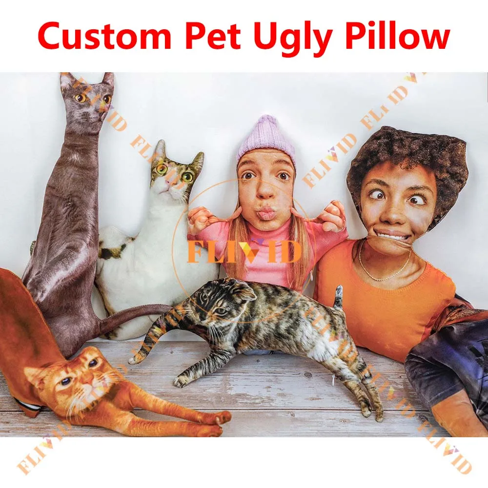 Custom 3D Pet Cat Ugly Pillow Personalized Dog Photo Pillow Animal Lover Memorial Cushion Creative Gift Sofa Throw Pillow 2