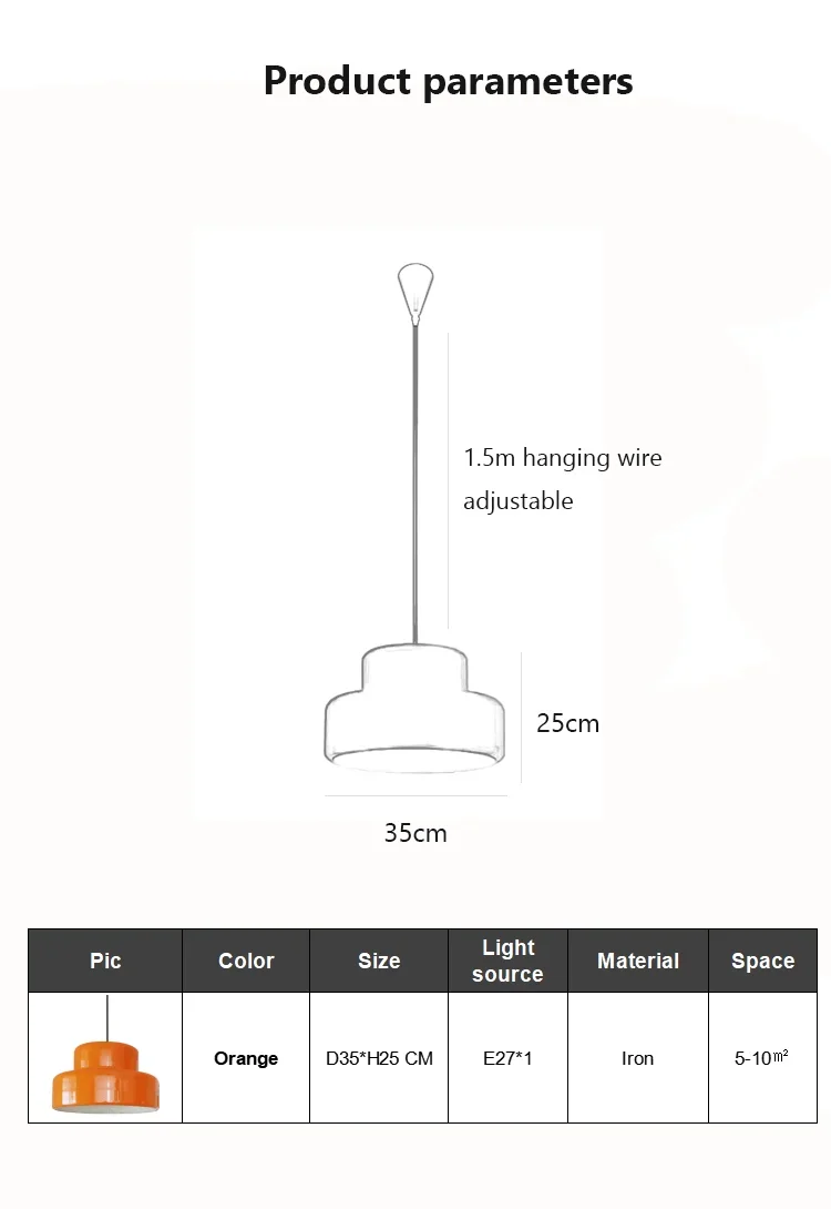 Bauhaus Vintage Orange Chandeliers Medieval Restaurant LED Ceiling Lamp Nordic Retro Bedroom Decoration Study Pendant Lights