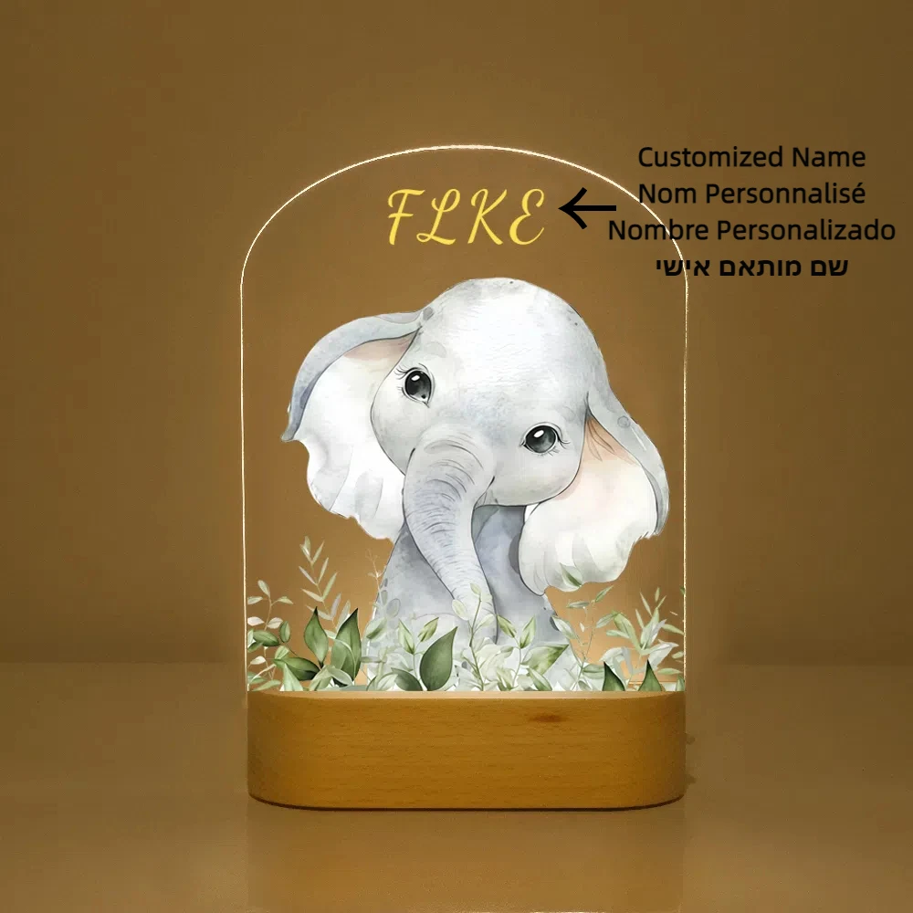 Elephant Animal Night Light Custom Child Nightlight Bedroom Bedside lamp LED Lamp Mood Lighting Home Decor Kids Birthday Gift