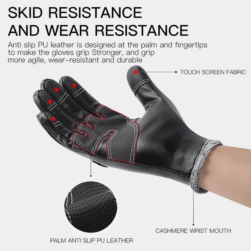 Winter Ski Gloves Sports Cycling Gloves Warm Men'S Pu Leather Gloves Non-Slip Touch Screen Gloves 2