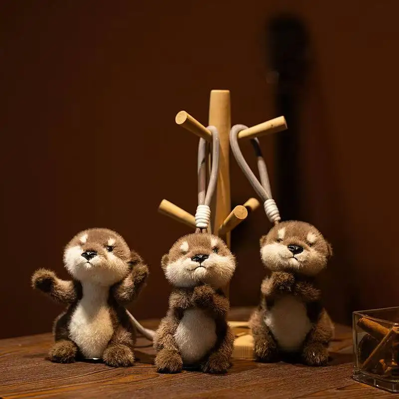 Cute Otter Plush Keychain Realistic Stuffed Otter Animal Pendant Doll Soft Plushies Key Ring for Bag Decoration Gifts Girl
