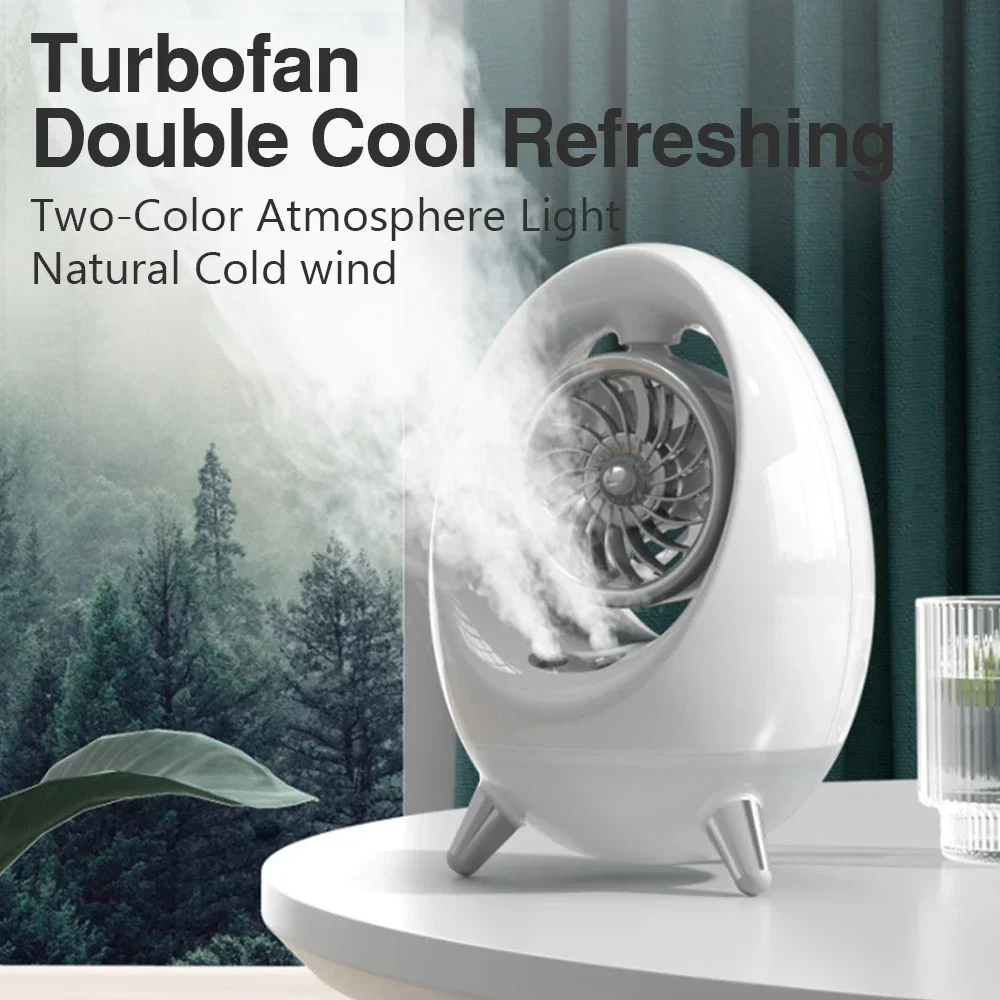 

USB Cooling Fan Mini Humidifier 4 Speeds For Car Home Dual Spray Air Cooler 300ML 2000mAh Fast Charging Handheld Silent Air Ice